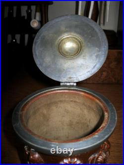 Salt Glaze Stoneware Tobacco Jar with Lid Relief Figures Beauvais 19th C France