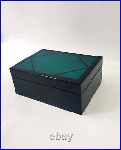 Savinelli Cigar Humidor Black Lacquer and Emerald Green Art Deco Style WithExtras