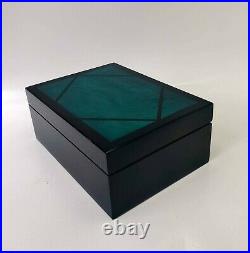 Savinelli Cigar Humidor Black Lacquer and Emerald Green Art Deco Style WithExtras