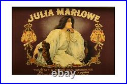 Scarce 1900s Julia Marlowe litho flat humidor hinged cigar tin in good cond