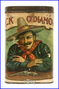 Scarce 1900s paper label Jack O'Diamonds 25 humidor cigar tin in fair cond