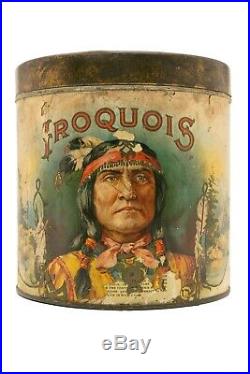 Scarce 1910s Iroquois paper label humidor 50 cigar tin in fair condition