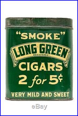 Scarce 1910s Long Green litho 50 cigar humidor tin in good condition