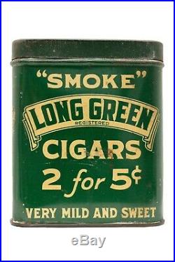 Scarce 1910s Long Green litho 50 cigar humidor tin in good condition