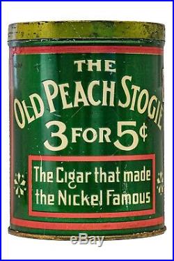 Scarce 1910s Old Peach Stogie litho 50 cigar humidor tin in good condition