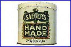 Scarce 1910s Saeger's Hand Made litho 50 cigar humidor tin in good condition