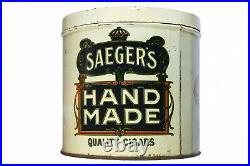 Scarce 1910s Saeger's Hand Made litho 50 cigar humidor tin in good condition