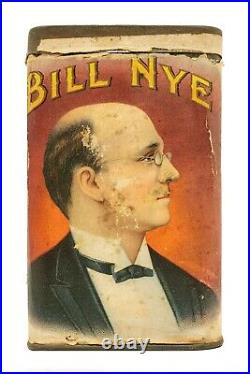 Scarce 1910s paper label Bill Nye 25 cigar humidor tin in good condition