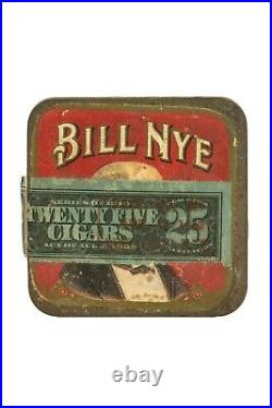 Scarce 1910s paper label Bill Nye 25 cigar humidor tin in good condition