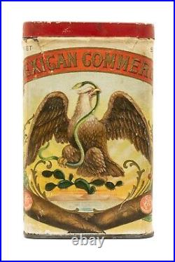 Scarce 1910s paper label Mexican Commerce humidor 25 cigar tin, v. Good cond