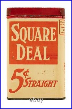 Scarce 1910s paper label Square Deal 25 cigar humidor tin in exc condition