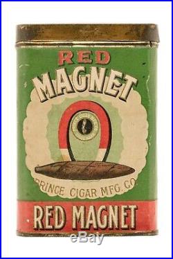 Scarce 1916 Red Magnet paper label 25 cigar humidor tin in very good cond