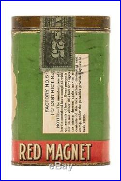 Scarce 1916 Red Magnet paper label 25 cigar humidor tin in very good cond