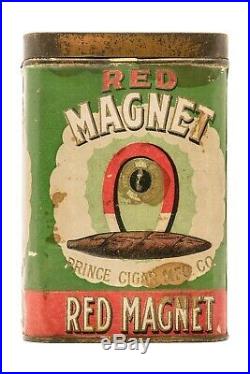 Scarce 1916 Red Magnet paper label 25 cigar humidor tin in very good cond