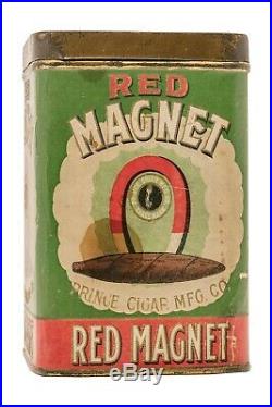 Scarce 1916 Red Magnet paper label 25 cigar humidor tin in very good cond