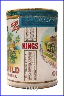 Scarce 1940s cardboard Optimo Kings 25 humidor cigar canister in exc condition