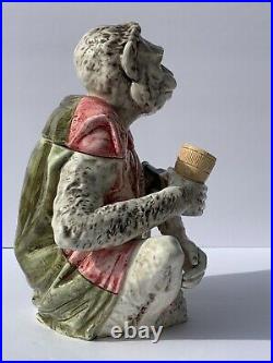 Seated Monkey Tobacco Jar Humidor Majolica Anthropomorphic Austria Circa 1900