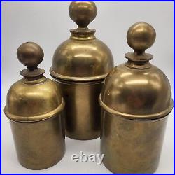 Set of 3 Vintage Heavy MCM Midcentury Modern Brass Apocathary Lidded Jar Humidor