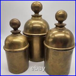 Set of 3 Vintage Heavy MCM Midcentury Modern Brass Apocathary Lidded Jar Humidor