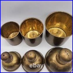 Set of 3 Vintage Heavy MCM Midcentury Modern Brass Apocathary Lidded Jar Humidor