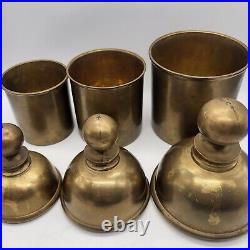 Set of 3 Vintage Heavy MCM Midcentury Modern Brass Apocathary Lidded Jar Humidor