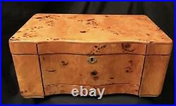 Stunning vintage pipe tobacco humidor burl wood with hygrometer and lock and key