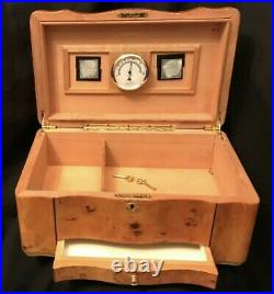 Stunning vintage pipe tobacco humidor burl wood with hygrometer and lock and key