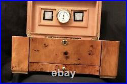 Stunning vintage pipe tobacco humidor burl wood with hygrometer and lock and key