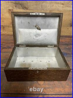 Swift NY Vintage Antique Empty Tiger Oak Wooden Humidor Trimmed Cigar Box 1800s