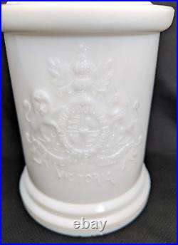 TJ. Antique Queen Victoria Milk Glass Covered Cheroot Cigar Jar Humidor 8.25 T