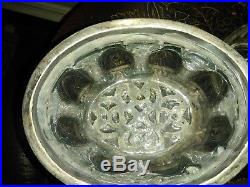 TOBACCO CIGAR CIGARETTE HUMIDOR w HEAVY THICK MOLDED GLASS & CAST METAL TOP JAR