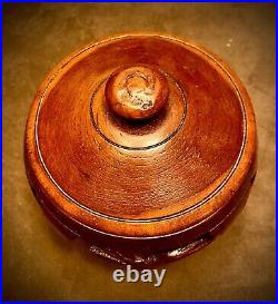 Tabacco Jar, solid wood, over 50 years old. Indian carved on side all around