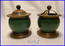 The Commodor Set of Two Cigar Humidor and Ash Container Brass/Green Vintage