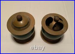 The Commodor Set of Two Cigar Humidor and Ash Container Brass/Green Vintage