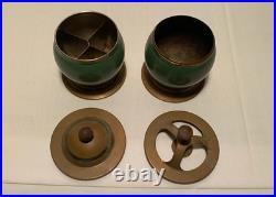 The Commodor Set of Two Cigar Humidor and Ash Container Brass/Green Vintage