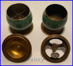 The Commodor Set of Two Cigar Humidor and Ash Container Brass/Green Vintage