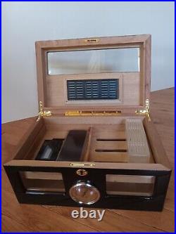 Thompson & Co 1915 Glass-Top Wood Desktop Cigar Digital Humidor Box Cherry