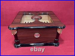 Thompson & Co 1915 Large Glass-Top Wood Desktop Cigar Humidor