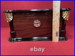 Thompson & Co 1915 Large Glass-Top Wood Desktop Cigar Humidor