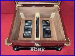 Thompson & Co 1915 Large Glass-Top Wood Desktop Cigar Humidor