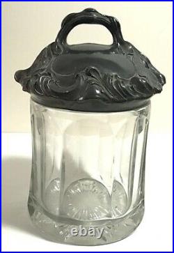 Tobacco Humidor Art Nouveau Lid With Handle Glass Jar