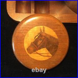 Tobacco Humodor Marquetry Horse Pipe Stand Copper Wood Vintage Cowboy Decor