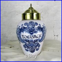 Tobacco Jar Humidor Canister Ceramic Porcelain Delft Blue White Toeback Vintage