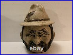 Tobacco Jar Humidor Studio Pottery Figural Moustached Man Head Unique 9 Vintage