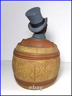 Tobacco Jar Man Wearing A Top Hat In A Barrel Terra Cotta Marked Jm