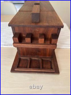 UNIQUE Vintage Custom Walnut Pipe Tobacco Humidor Wood Arts Crafts Mid Century