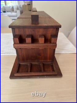 UNIQUE Vintage Custom Walnut Pipe Tobacco Humidor Wood Arts Crafts Mid Century