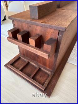 UNIQUE Vintage Custom Walnut Pipe Tobacco Humidor Wood Arts Crafts Mid Century