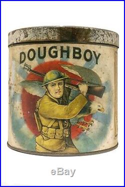 Ultra rare 1910s Doughboy paper label 50 cigar humidor tin in good condition