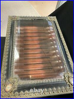 Unique Old Multi-tray Cigar Humidor Made With Enamel, Bronze And Wood